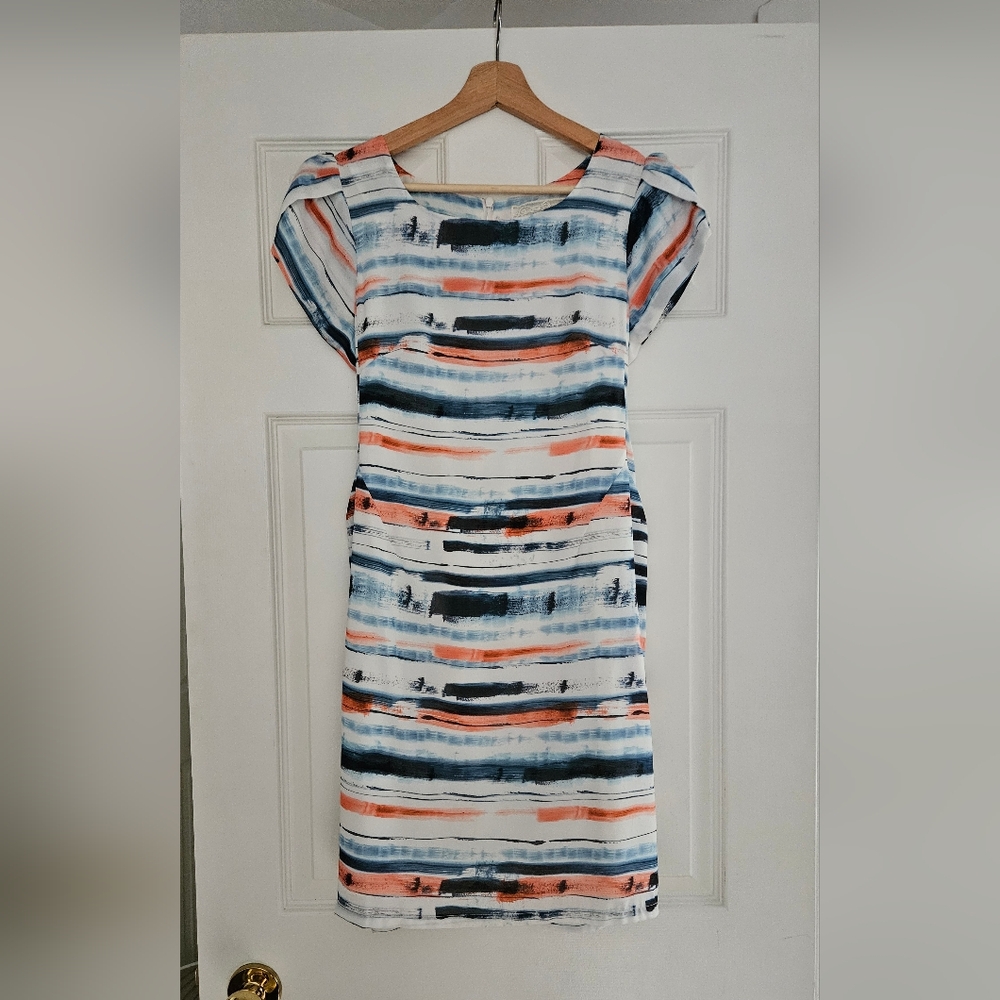 Pink Martini cocktail dress, brushstrokes design, elegant.